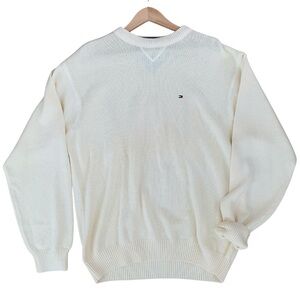 VTG Tommy Hilfiger Sweater Mens L White Flag Heavy Knit Crewneck Sweatshirt 90s